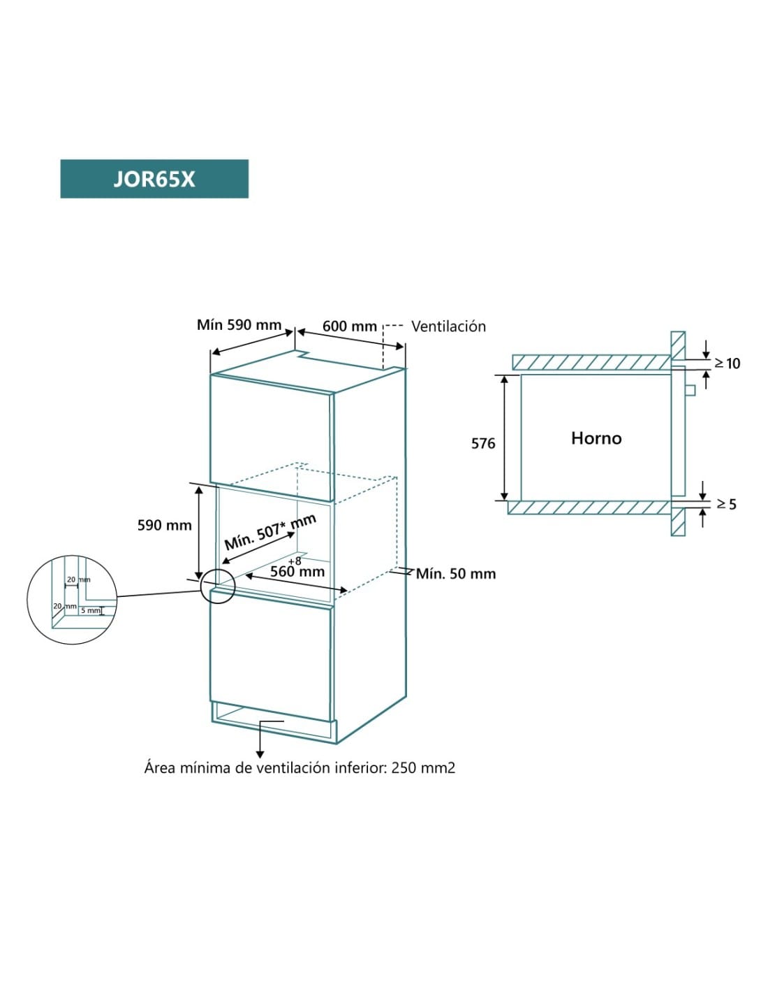 Horno Johnson Jor65X 65L 8 Funciones Mecánico Hidroclean Inox