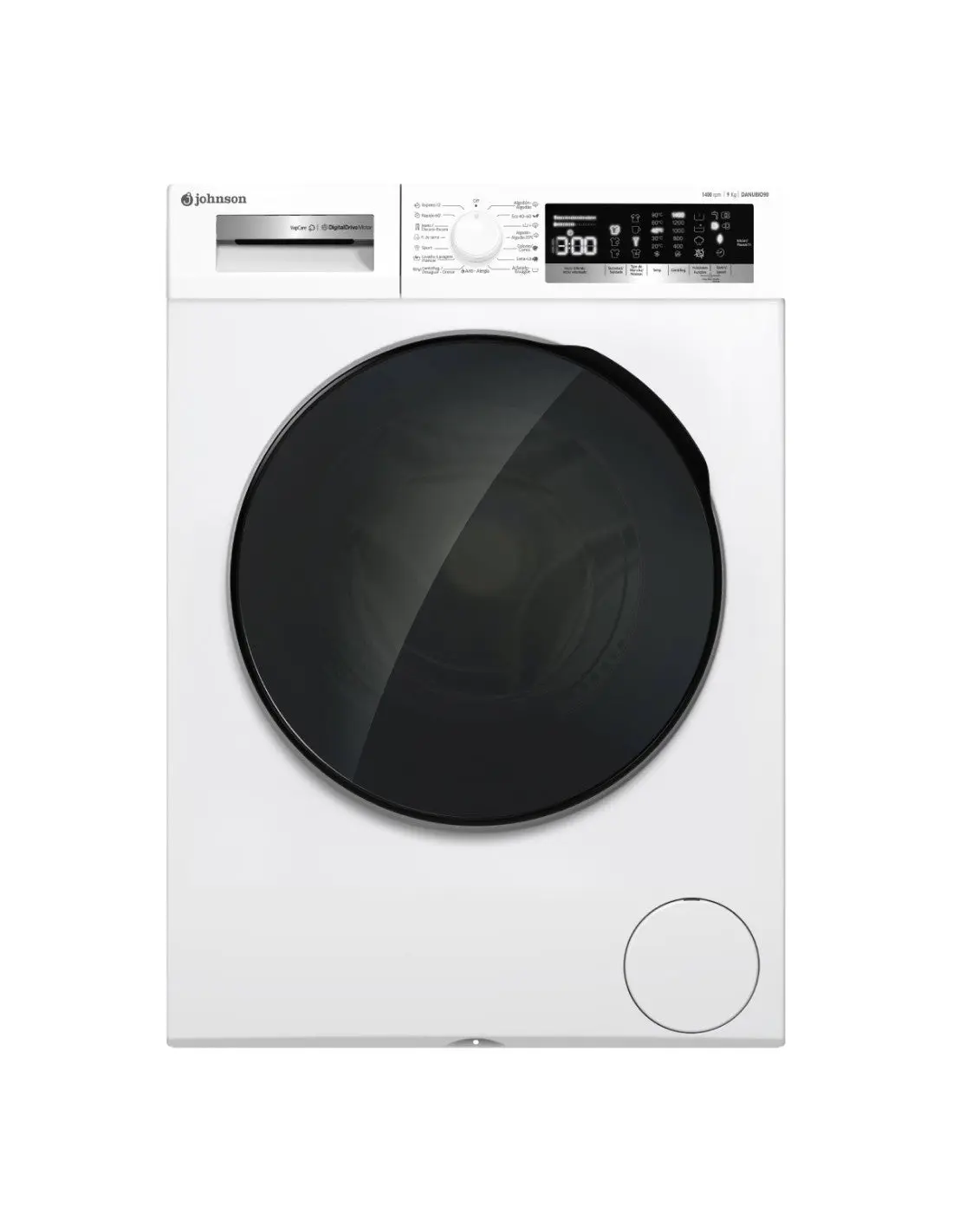 Lavadora Johnson Narcea 90A Cf 9Kg 1400Rpm Clase A Inverter Display Blanca